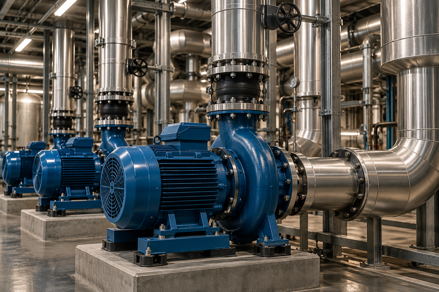 Detailed view of the pipework and pumps at the heart of a building